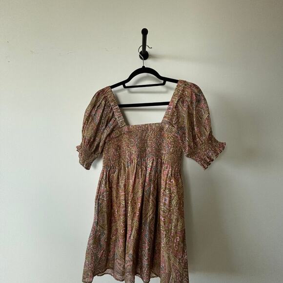 Montce Pink and Green Smocked Puff Sleeve Mini Dress - Picture 4 of 4